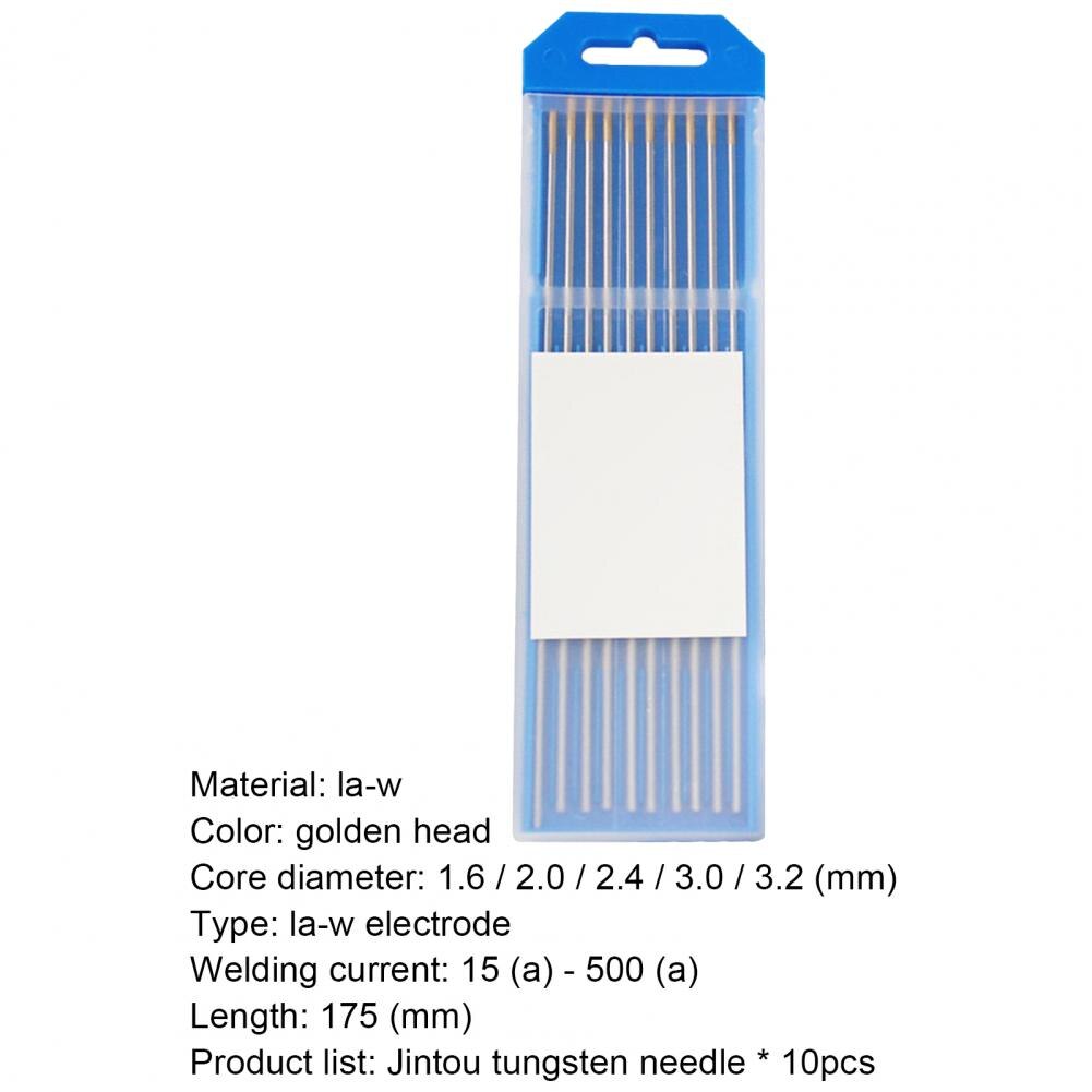10Pcs 1.6-3.2mm Tungsten Electrodes Wear-proof Welding Rods Assorted Lanthanated Gold-tipped Tungsten Electrodes for Aluminum
