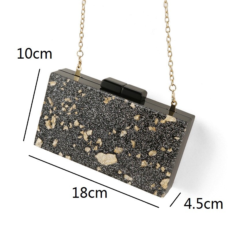 Black Gold Foil Women Clutch Purses Girls Acrylic Evening Bags Wedding Box Chain Ladies Shoulder Bags Bolso Female