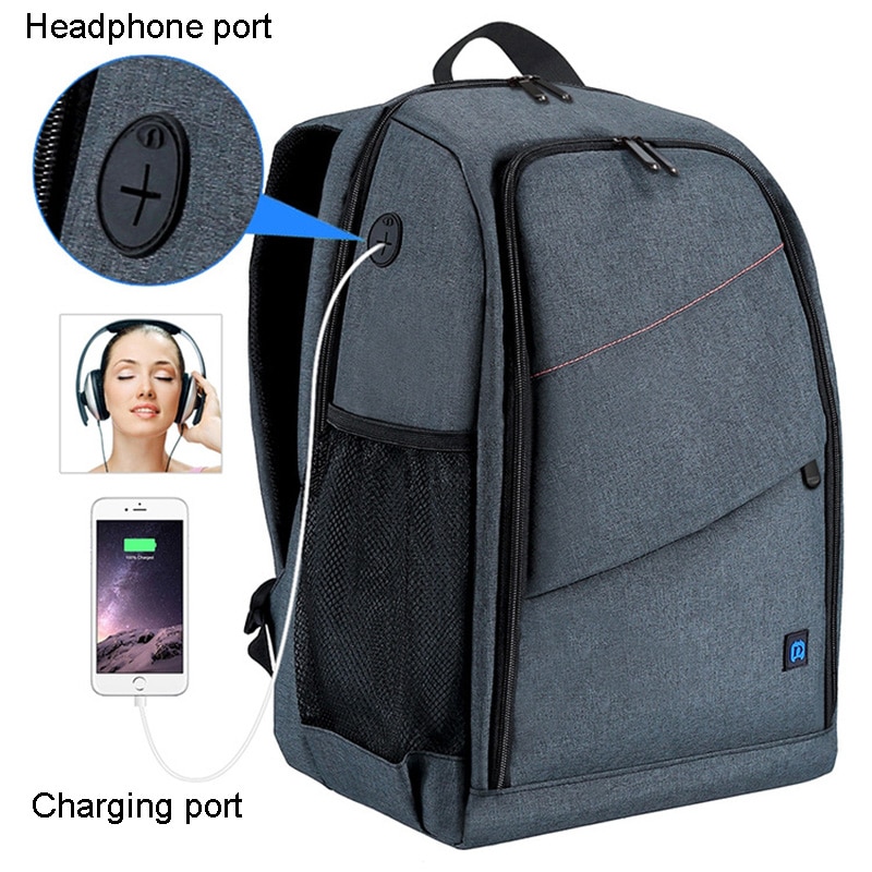 Large Capacity Camera Backpack Waterproof Photography Bag with Charging Headphone Hole Rain Cover Camera Shoulder Bag DSLR Bags
