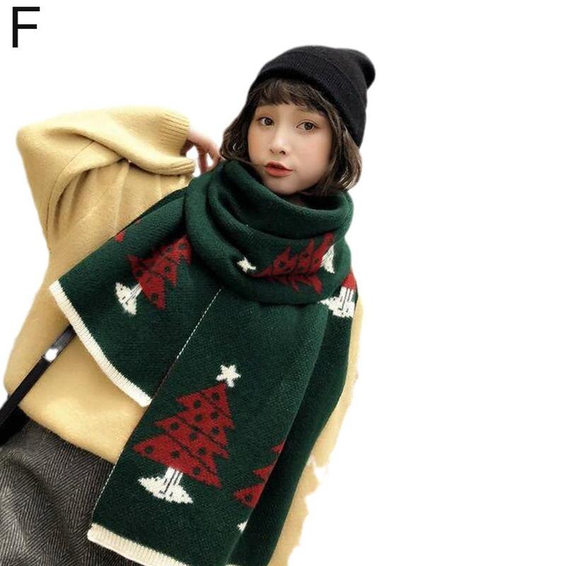 Christmas Pattern Long Scarf for Women Men Winter Knitting Warm Scarves Shawl Dual-use Scarfs Clothes Accessories foulard femme: F