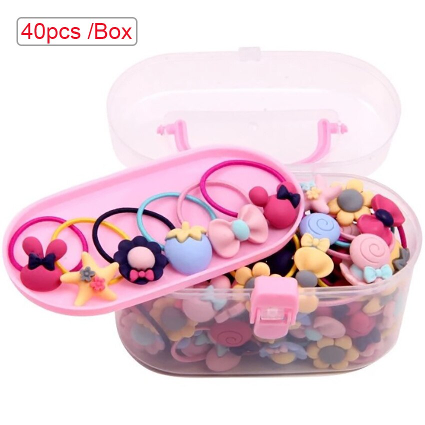 20/40Pcs Meisjes Haaraccessoires Geschenkdoos Elastische Haarbanden Bloem Clip Bows Hoofdband Haarband Leuke haarbanden Voor Kinderen: B
