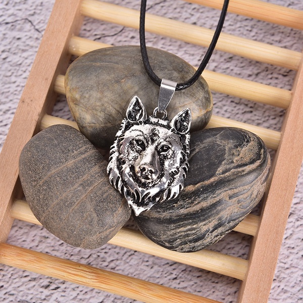 1 Pc Tibetaans Zilveren Wolf Hoofd Hanger Ketting Amulet Dier Viking Mannen Sieraden
