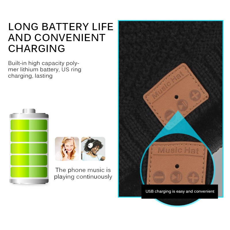 Gorro con Bluetooth V5.0, bufanda, auriculares inalámbricos, gorro para exteriores, invierno, esquí, montar