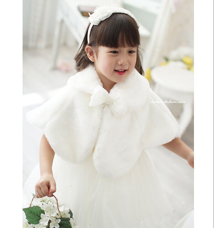 Søde børn piger hvid faux pels kappe wrap skuldertræk sjal frakke bryllupsfest vinter størrelse 2-13t