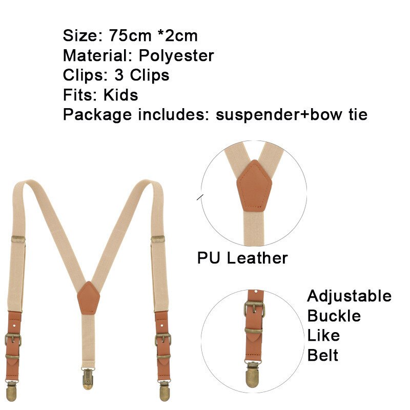 3 Clips Pasgeboren Kids Maten Bretels Vlinderdas Set Solid Wedding Accessoire Ringkussen Outfit Peuter Jongen Meisje
