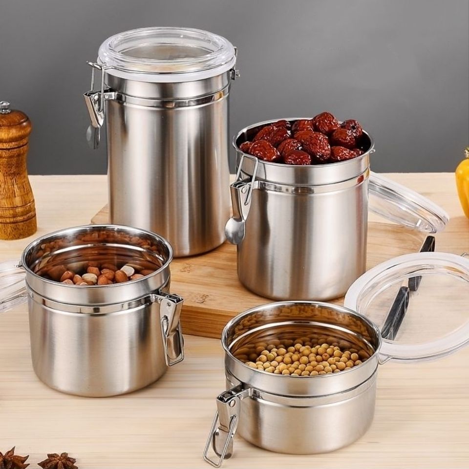 1.2/1.7L Coffee Canister With Scoop Airtight Coffee Container Stainless Steel Storage Canister Set For Coffee Beans Tea