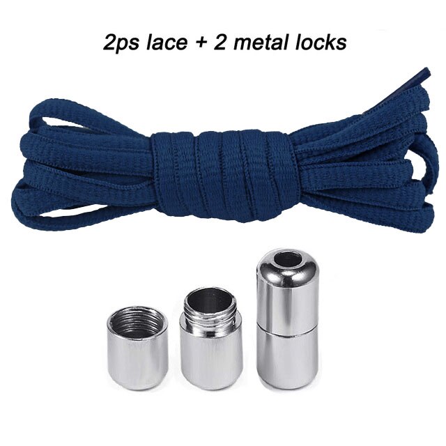 Elastische Geen Tie Schoenveters Ronde Metalen Lock Veters Voor Kinderen En Volwassen Sneakers Quick Schoenveters Halve Cirkel Shoestrings: Marineblauw