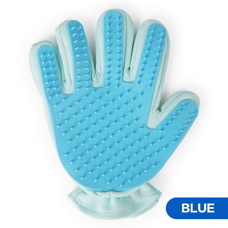 Guante de cepillo para mascotas, cepillo elástico suave de silicona para masaje, cepillo removedor de pelo para gatos, cepillo eficiente para perros, suministros de limpieza: Blue