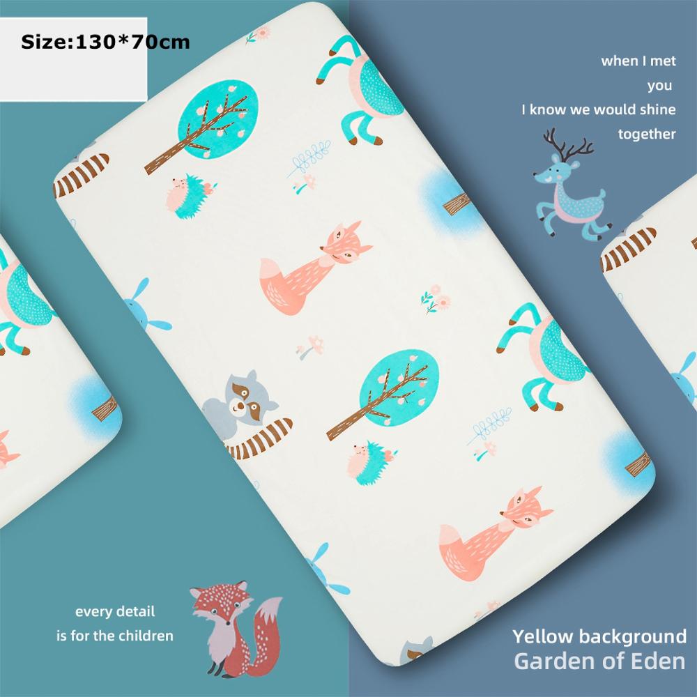 INS Nordic Baby Cot Fitted Bed Sheet Knit Cotton Waterproof Matress Cover Newborn Baby Child Cute Printing Bedroom Beddings: B 130X70CM