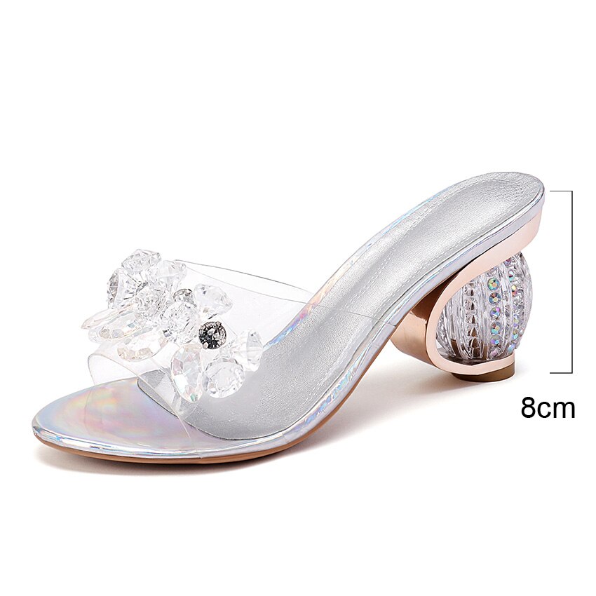 Sandalias de PVC de cristal para mujer, zapatos de tacón alto con punta abierta, transparente de cristal Sandalias de tacón, zapatillas, zapatos de tacón para mujer I118