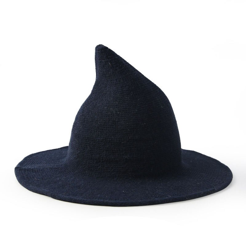 Sombrero de bruja de para otoño e invierno, accesorios de disfraces de lana, sombrero de cubo puntiagudo para Cosplay, Brujo mágico: Dark Blue
