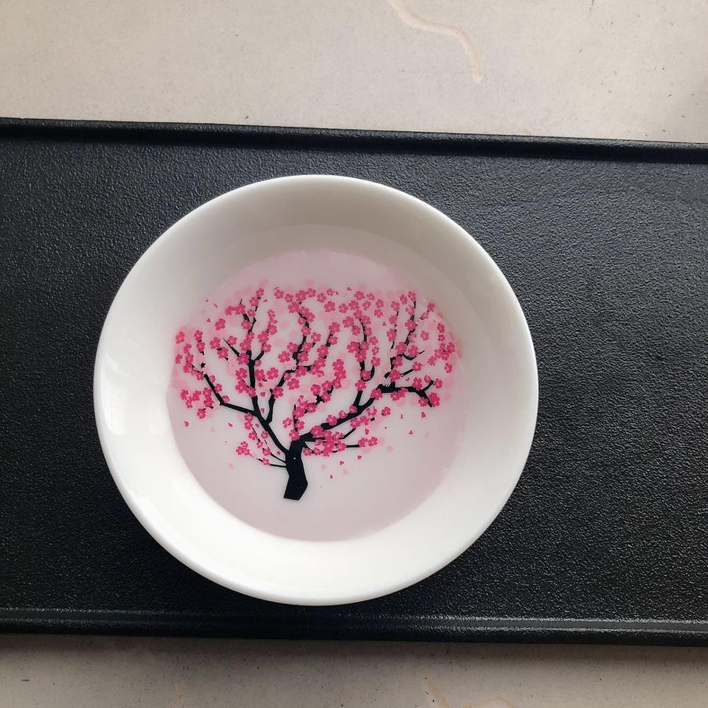 Japanese-style Cherry flower plum flower Cat Sake Cup 17 ℃ Cold water Discoloration Cup Bowl Ceramic Peach Blossom wine Cup: Dull