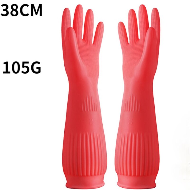 1 paar Verlängern Geschirr Reinigung Handschuhe Silikon Gummi Gericht Waschen Handschuh für Haushalt Wäscher Küche sauber Werkzeug: 38CM rot / M