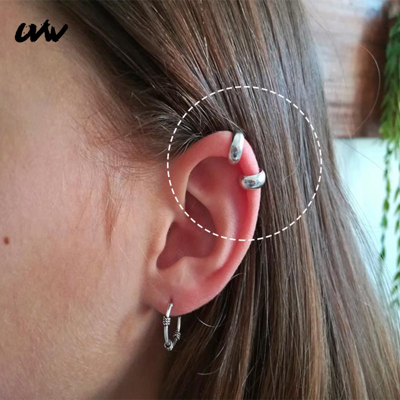 UVW084 2pc 3*7mm Hoop Earrings Surgical Steel Round Helix Piercing Earring Silver Color Female Mujer Moda Accessories