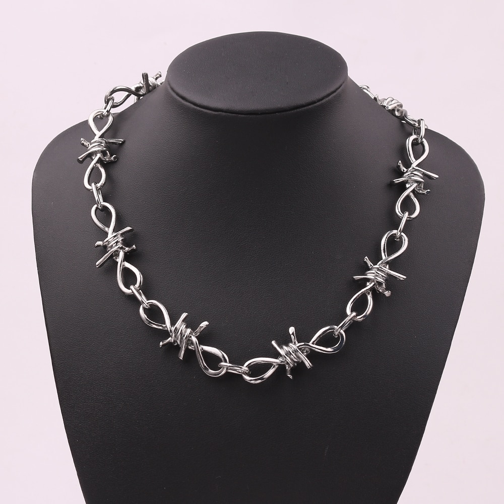 1 Set Men's Punk Gothic Necklaces&Bracelets Set Alloy Barbed Wire Brambles Necklace&Bracelet Jewelry Hip-pop Choker&Bangle