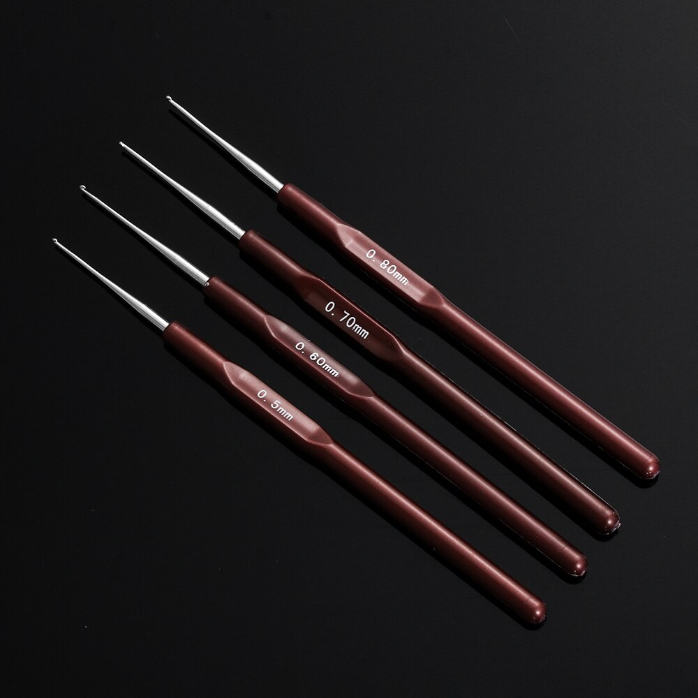 4 Pcs/Lot 0.5Mm 0.6Mm 0.7Mm 0.8Mm Hook Needle Crochet Micro Hook For Making Braiding Dreadlock Hair Tools Smooth Plastic Handle