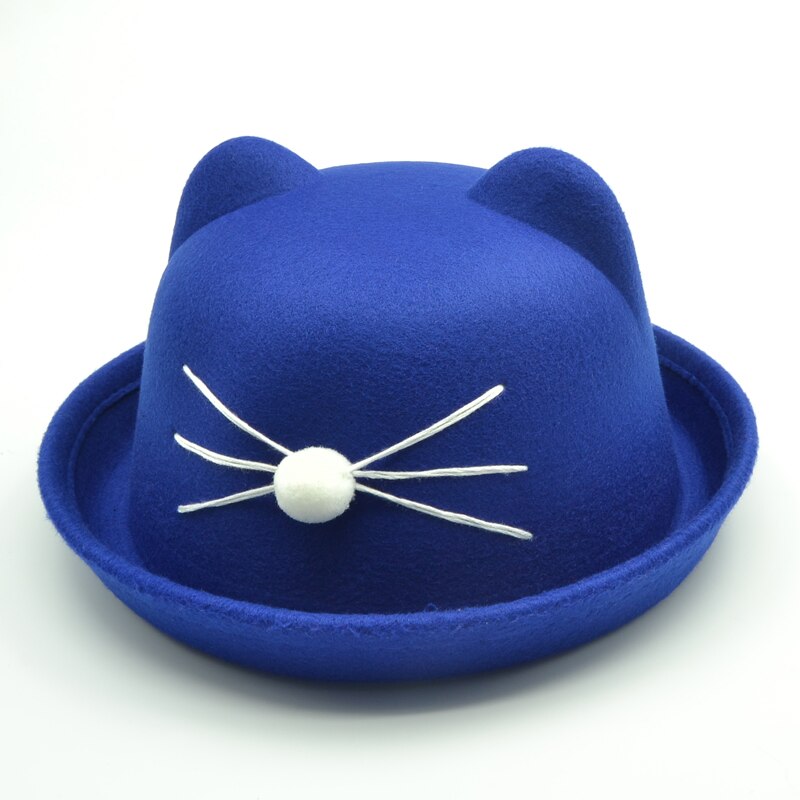 child bowler hat wool felt Fedora hats for Women Girls Children solid Cat Ear formal cap trilby Sombrero Derby 6 colors
