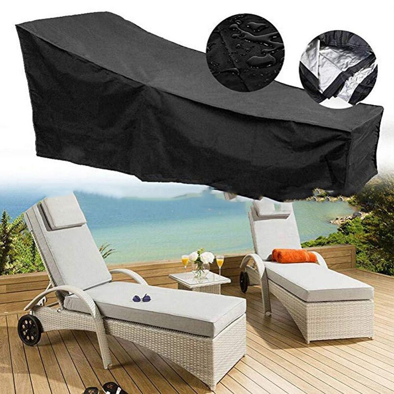 Sort polyester lounge stol støvdæksel vandtæt udendørs have gårdhave møbler til strandstole beskyttelsespose udendørs