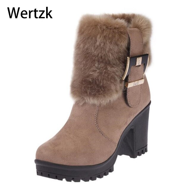 Damstövlar vinter utomhus håll värmen pälsstövlar vattentäta snöstövlar för kvinnor tjocka med runt huvud kort stövel  l142