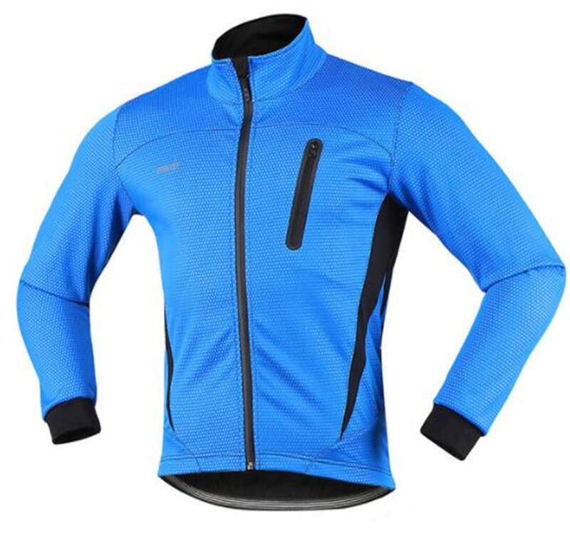 Arsuxeo thermische fietsjas winter warming-up fleece fietskleding winddicht waterdicht sportjas mtb fietsshirt: Blauw / M