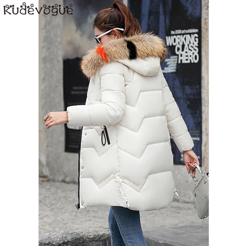 Winter Vrouwen Jas Dikke Warme Hooded Slim Down Katoenen Parka Bontkraag Gewatteerde Uitloper Jassen Lange Kleding Plus Size 3XL