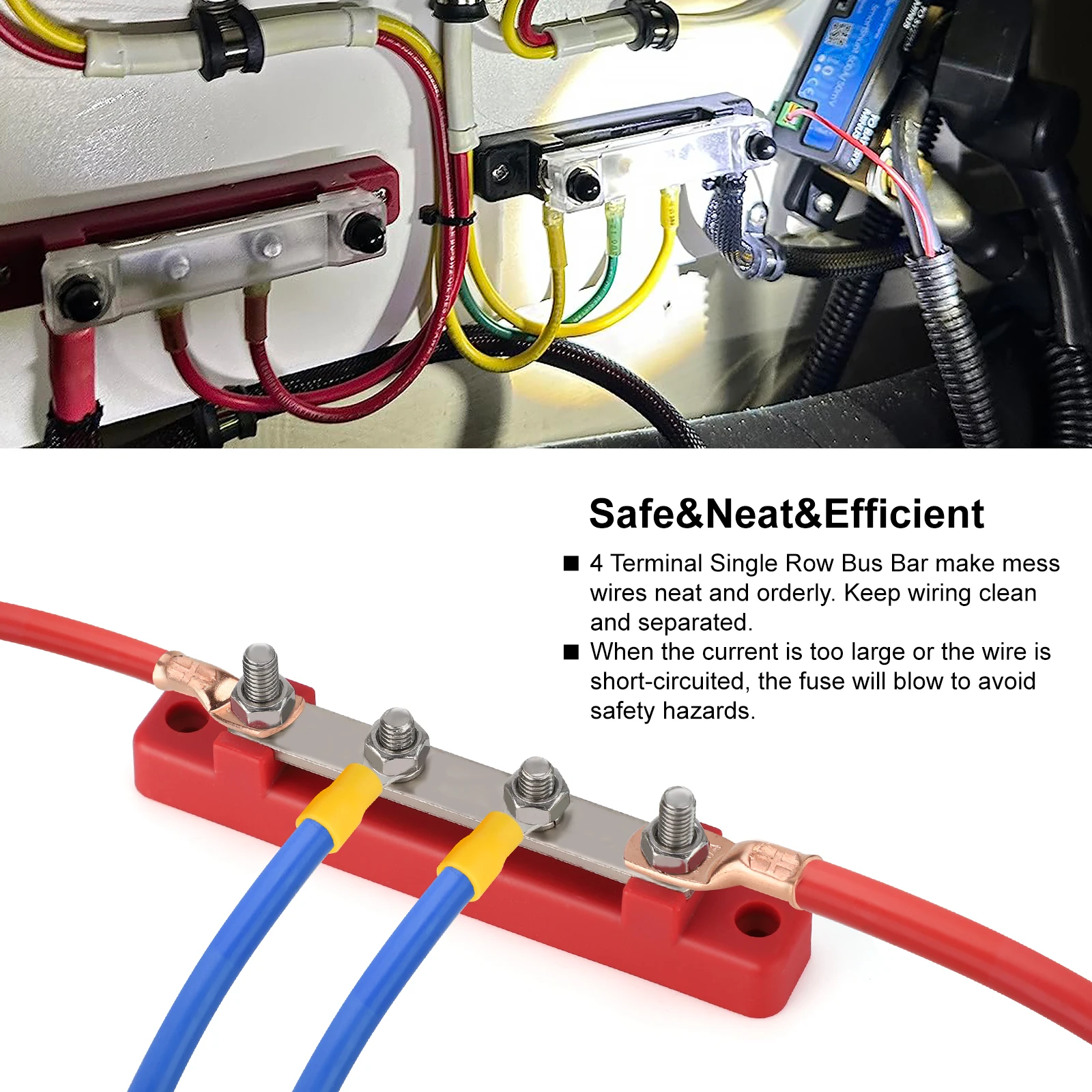 12V-48V Busbar Terminal Block Battery Bus Bar Terminal Block 48V 150A Marine 8x1/4 M6 Power Distribution Block with Cover
