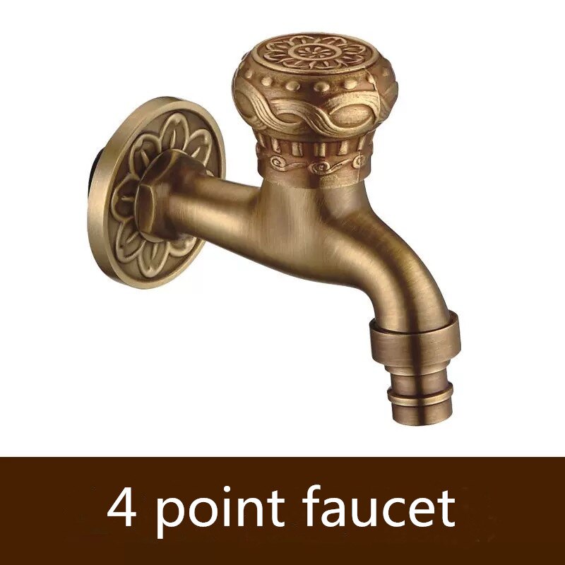 Bathroom Bibcock Antique Brass Carved Pattern Wall Mount Single Cold Retro Taps Outdoor Garden Washing Machine Mop Toilet Faucet: B-02