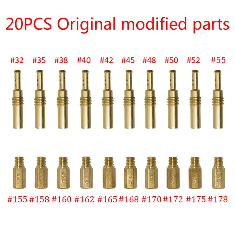 20 Pcs Carburetor Main Jet Kit with Slow/Pilot Jet Set Replacement for GY6 CVK Carburetor Main Jet Kit: B