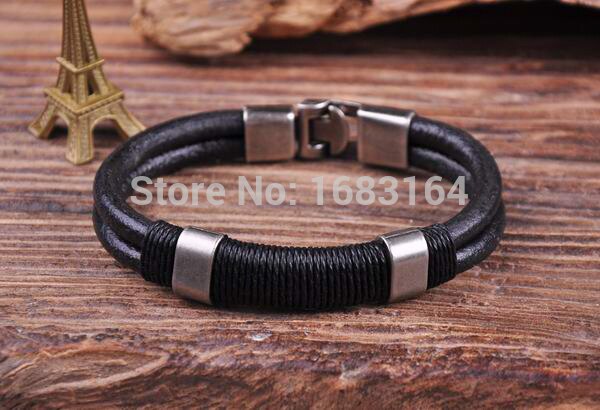 G33 Surfer Handmade 4mm Leather Hemp Men's Wristband Bracelet Cuff All Black