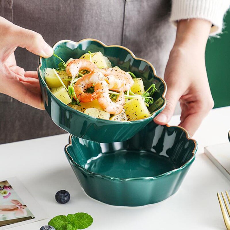 Ceramic Salad Bowl 14.5 cm Classic Green Porcelain Bowls Soup Rice Dessert Snack Bowl Luxury Phnom Penh Household Tableware