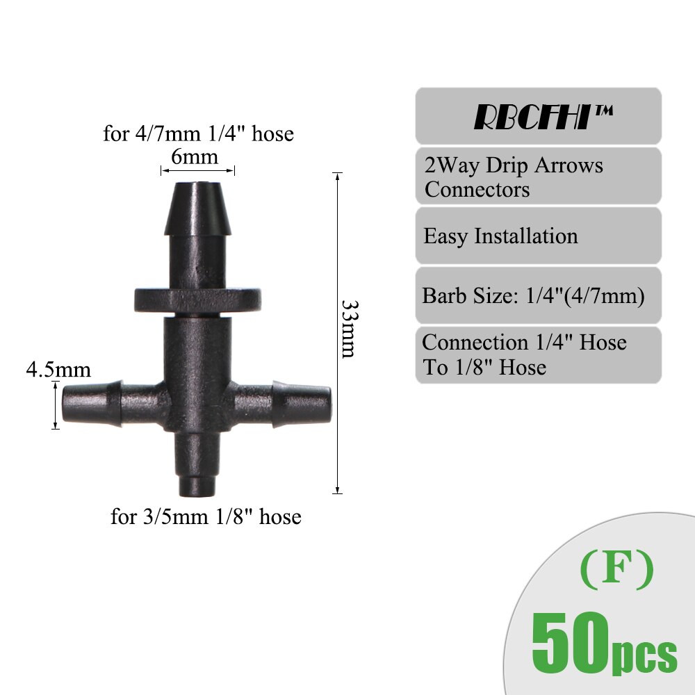 Rbcfhi bevattningssprinkler 3/8 tum 4- vägs vattenrörskoppling 4/7mm to 3/5mm slangböjningspilar korsavstängningskoppling: F