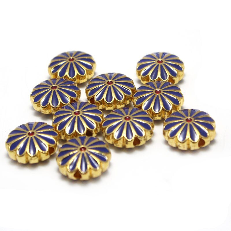 10Pcs Shiny Olie Enamel Bloem Bedels Kralen Accessoires Metalen Spacer Kralen Voor Sieraden Maken Diy Ketting Armband Craft: royal blue