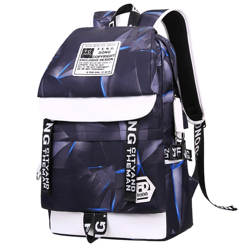 Geometric Print Men Backpack 15.6 Inch Laptop Backpacks Large Capacity Travel Backbag School Bags For Teenager Boys Mochila: Skyblue