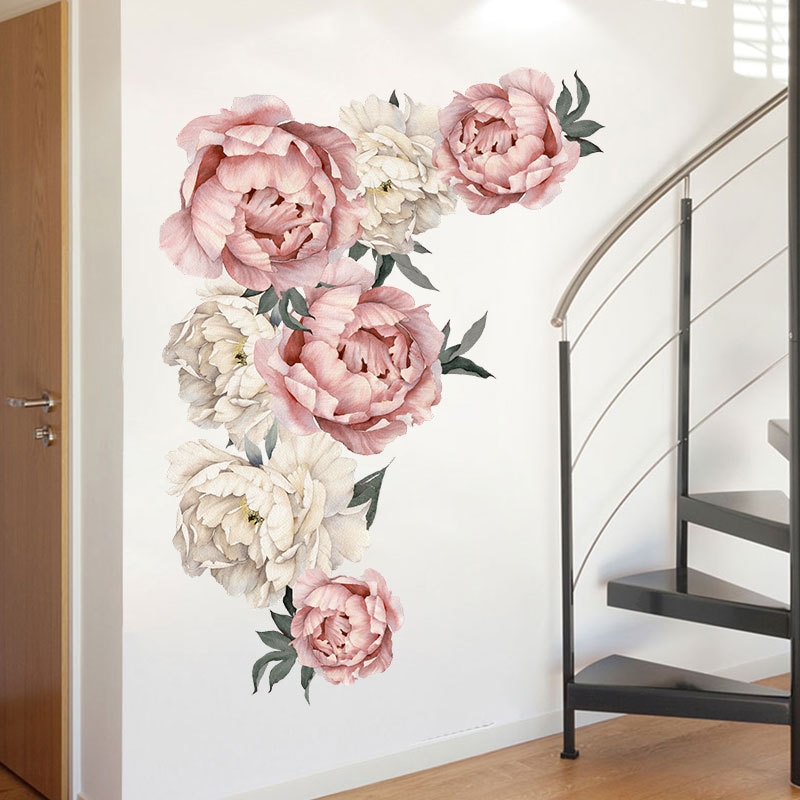 71.5X102Cm Grote Roze Pioen Bloem Muurstickers Romantische Bloemen Home Decor Voor Slaapkamer Woonkamer Diy Vinyl muurstickers