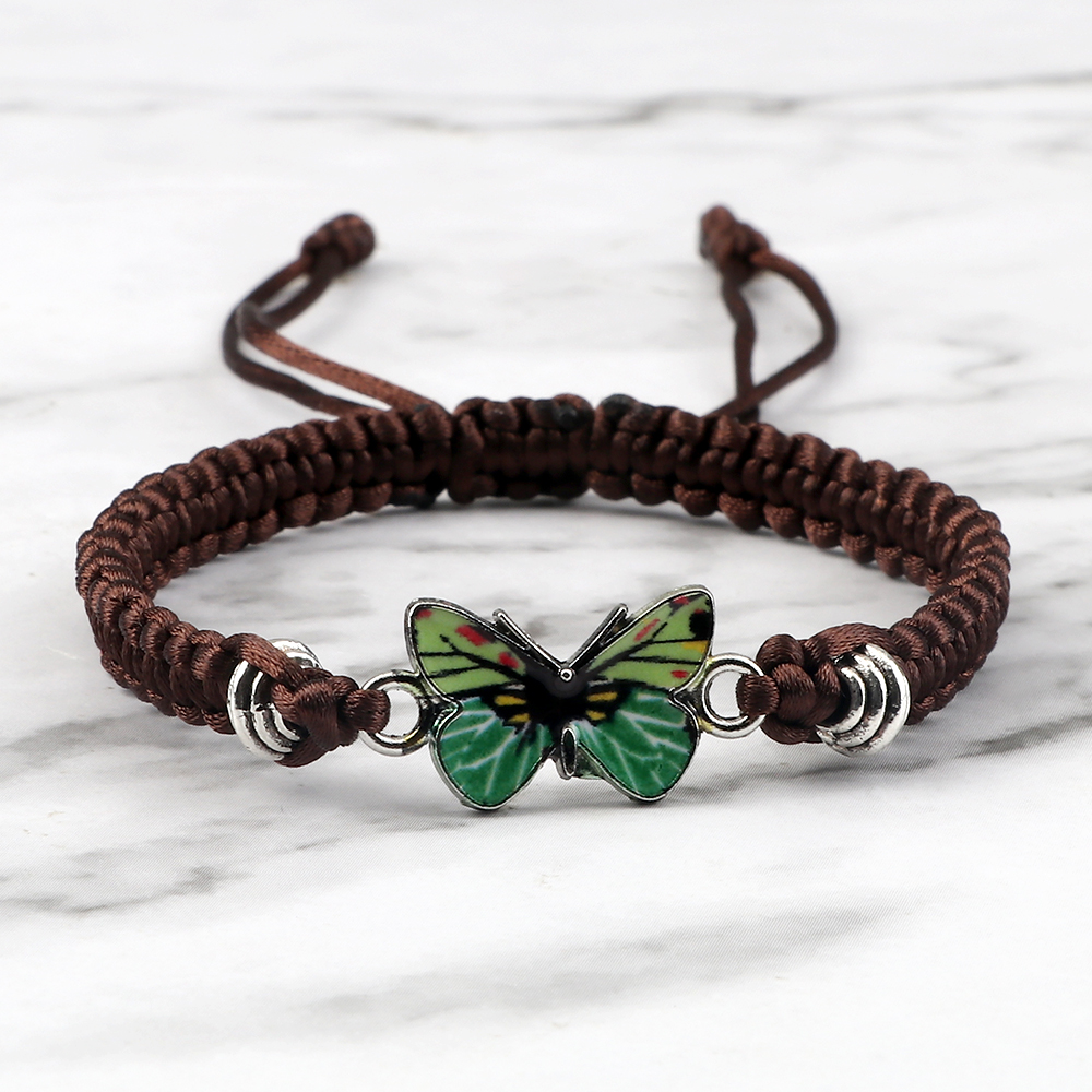 Neue Nette GrüNe Schmetterling Frauen Armbinde Handgemachte Weiß Schwarz Faden Schnur Seil Geflochtene Charme Armbänder für Mädchen Schmuck