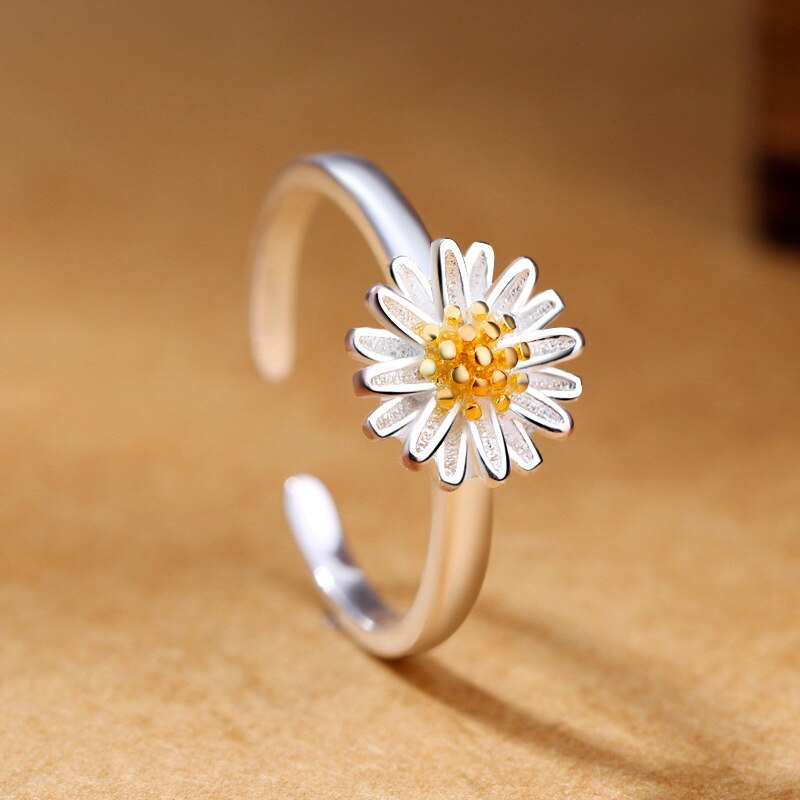 Dreamysky Puur Zilver Kleur Daisy Bloem Ringen Voor Vrouwen Vinger Ring Mooie Sieraden