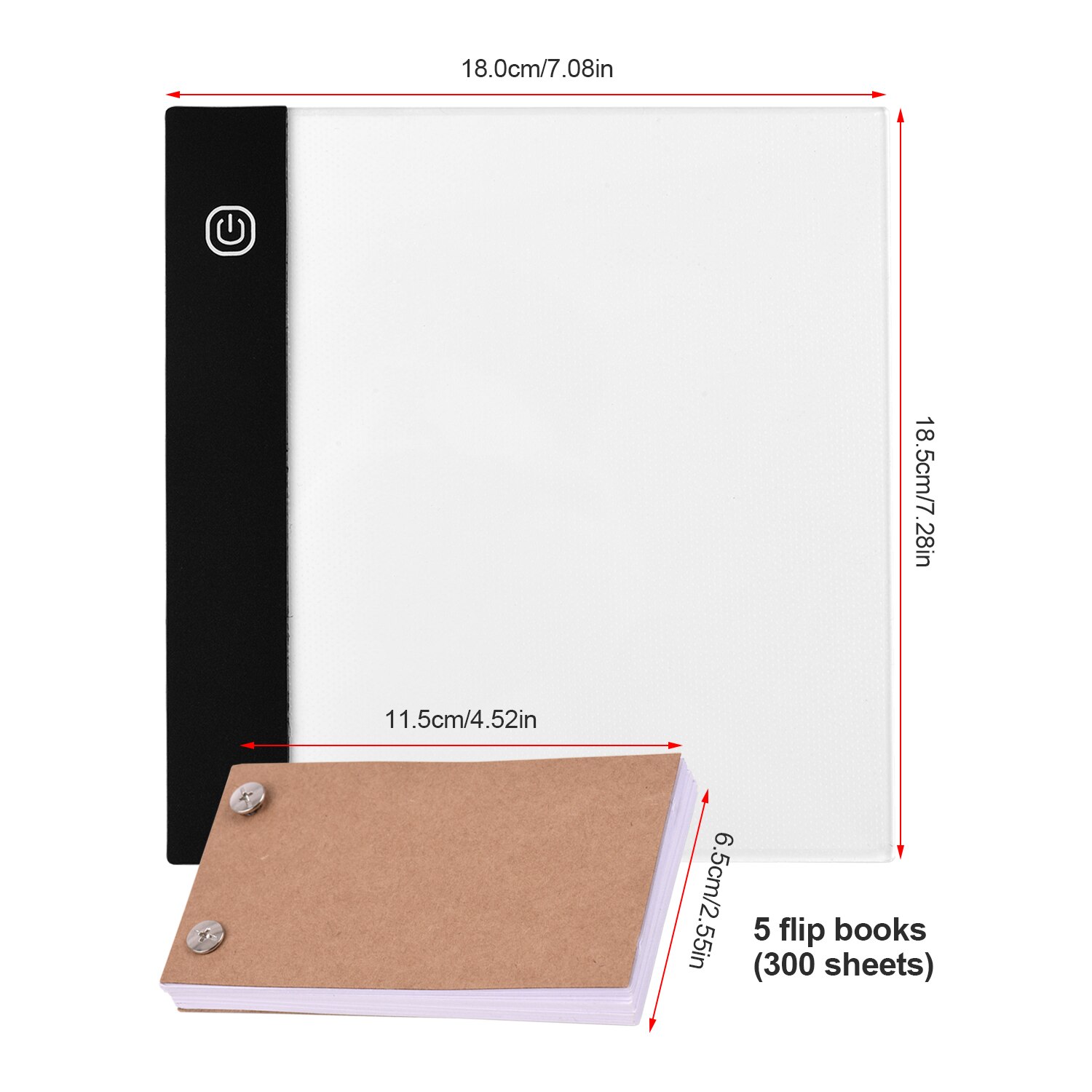 Portable 300 Sheets Flip Book Kit with Light Pad Tablet LED Light Box 3 Level Brightness Control Flipbook Paper with Screws: 18.5 x 18.0cm