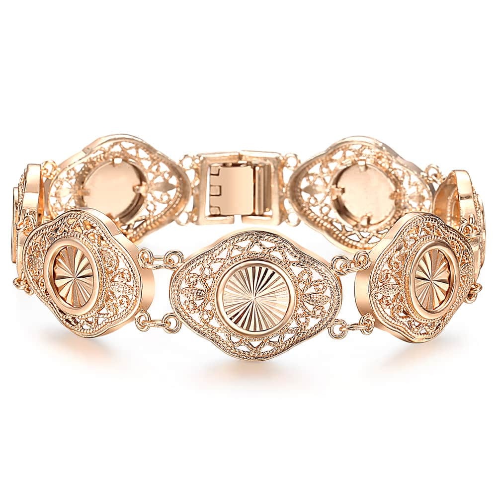 Pulsera de oro rosa de de 585 para mujer, brazalete con flores talladas y forma ovalada de enredadera, joyería para , para mujer CBM01: CB16 cloud