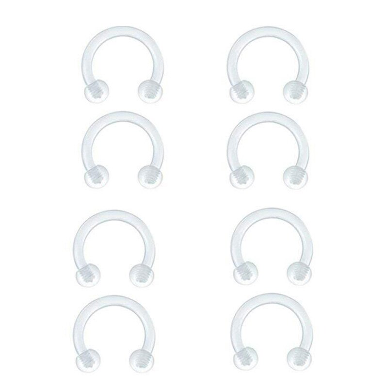 Piercing nariz anel de aço acrílico 8 pc/set ferradura piercing septo tragus brinco invisível transparente corpo jóias: b-8pcs