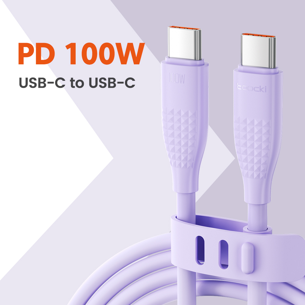 Toocki 100w usb c til type c-kabel hurtigladekabel datakabel til iphone 15 macbook huawei xiaomi poco samsung-kabel: Oransje / 1.2m