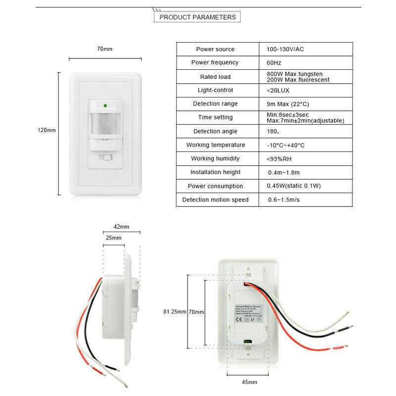 interruptor de Sensor de movimiento de montaje en pared automático de 110V ~ 220V ON OFF con Sensor infrarrojo PIR interruptor de luz con 9m Max