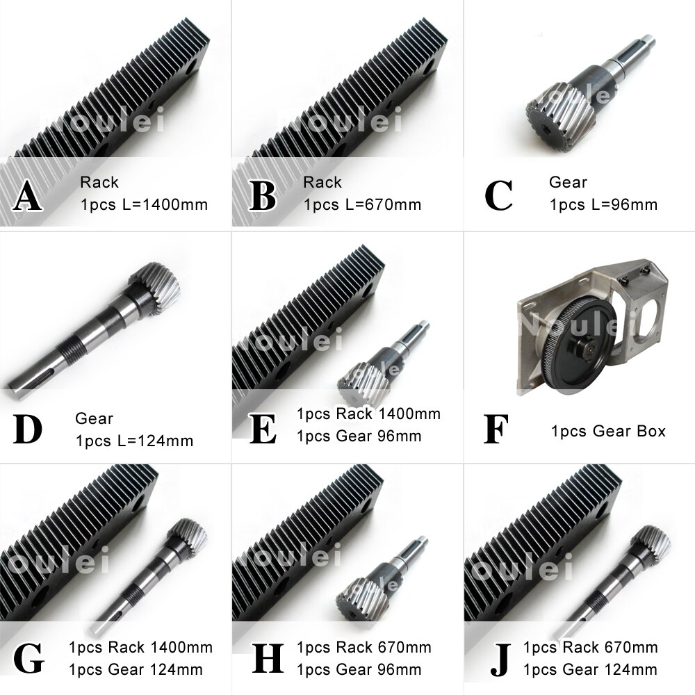 Noulei 1.25 Mod CNC 1400mm 670mm Helical Gear Rack and 1.25MOD Metal Steel Pinion Gear Set For CNC Machine