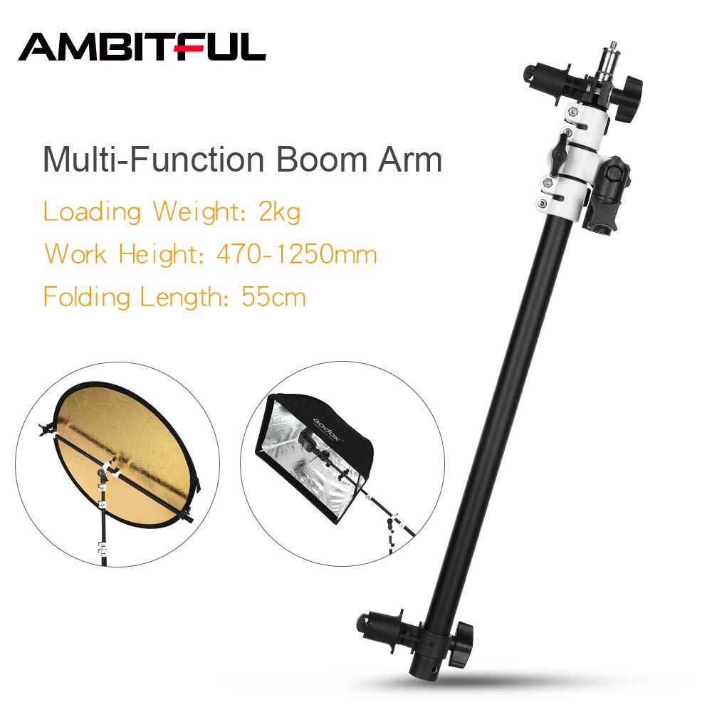 Houder Bracket Swivel Hoofd Reflector Disc Arm Ondersteuning met Telescopische Boom Arm Top Licht Zandzak voor Speedlite Mini Flash Strobe