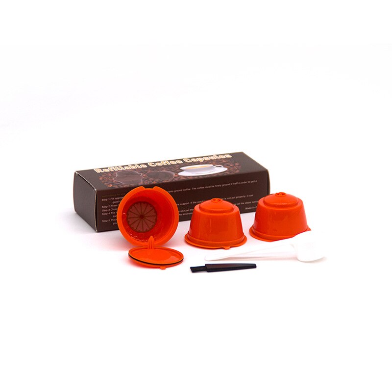 3 Pcs Herbruikbare Koffie Capsule Filter Cup Voor Nescafe Dolce Gusto Hervulbare Caps Lepel Borstel Filter Manden Pod Zachte Smaak zoete