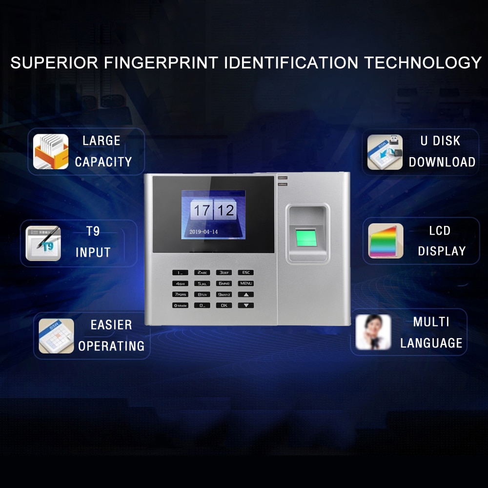 Biometric Fingerprint Password Attendance Machine Employee Checking-in Recorder 2.8 inch TFT LCD Screen DC 5V Time