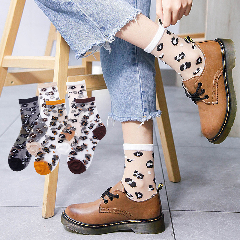Calcetines sexys de malla de encaje para mujer, medias de rejilla de fibra mixta transparente, elástico, tobillo, hilo de red fino de leopardo, 1 par = 2 uds.