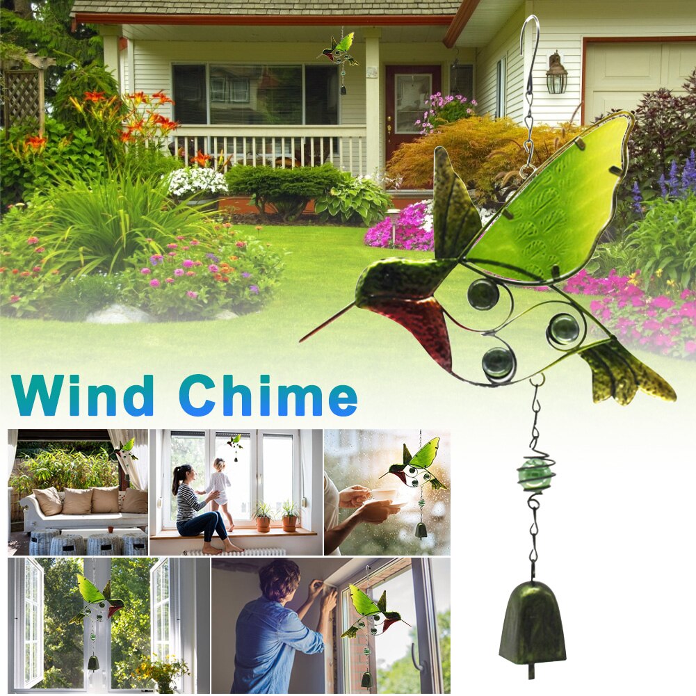 For Window Indoor Bell Pendant Hanging Ornament Yard Patio Living Room Outdoor Garden Glass Hummingbird Wind Chimes Door Wall