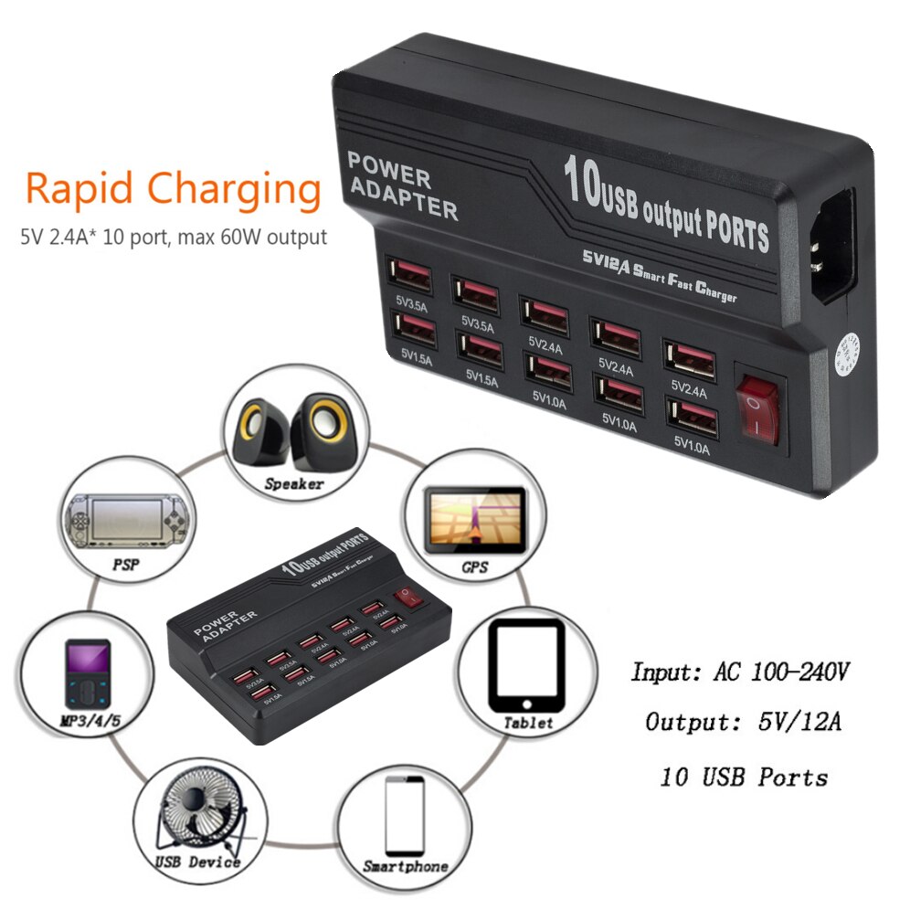 Grwibeou multi 10 usb schnellladestation mit ladeanschluss für iphone 7, 5 , 5s 6 6s plus, ipad, lg, samsung und huawei