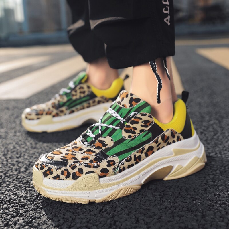 Sneakers Men Leopard Casual Shoes Men Outdoor Walking Running Shoes Low Top Soft Casual Sneakers Size 39-44