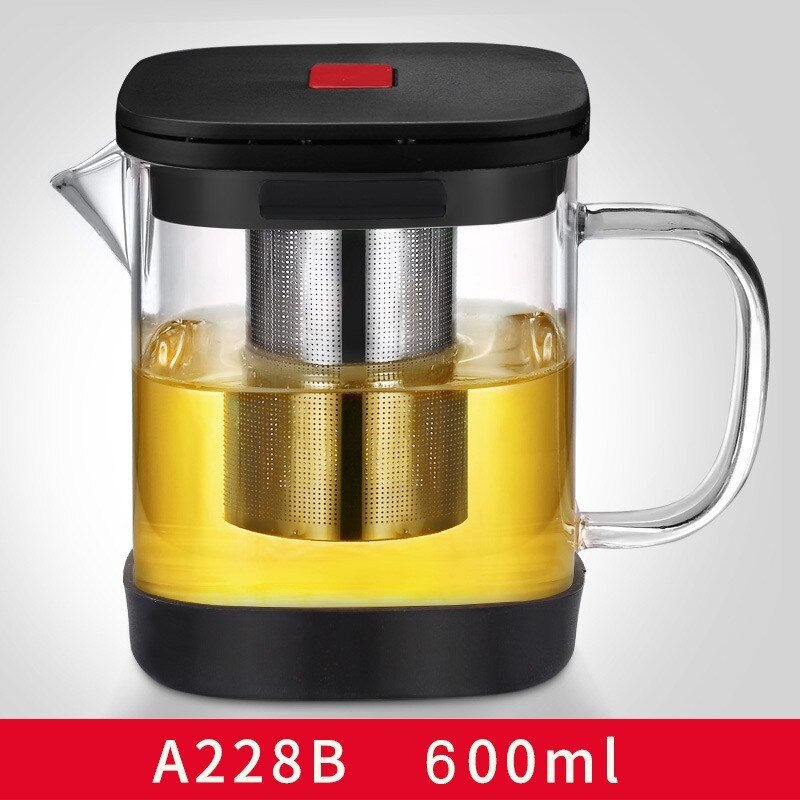 2 maten Vierkante Glazen Theepot Goede Clear Borosilicat Met 304 Roestvrijstalen Theefilter Zeef Warmte Thee koffie Pot Set Waterkoker tool: 600ml Silicone pad